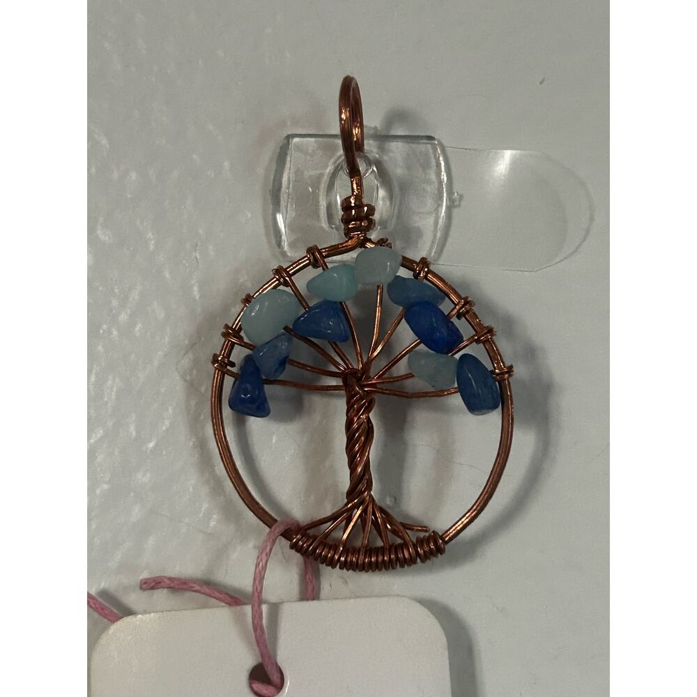 Handmade Copper and Serpentine Crystal Tree of life 3.5x2” Wall Decor